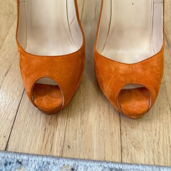 Christian Louboutin Suede Peep Toe Heels - Picture 5 of 10